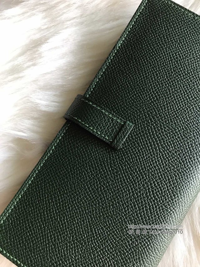 Hermes錢包 愛馬仕bearn長款錢夾 進口epsom皮 英國綠  tdh2189